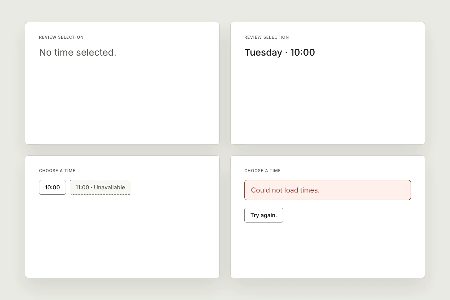 Empty, selected, and unavailable time states in the Common Hours interface.