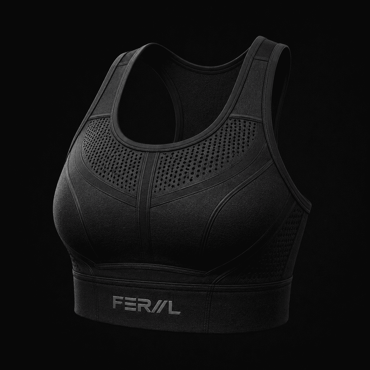 FERAL Women's Race Crop Sports Bra Carbon Black front three-quarter view