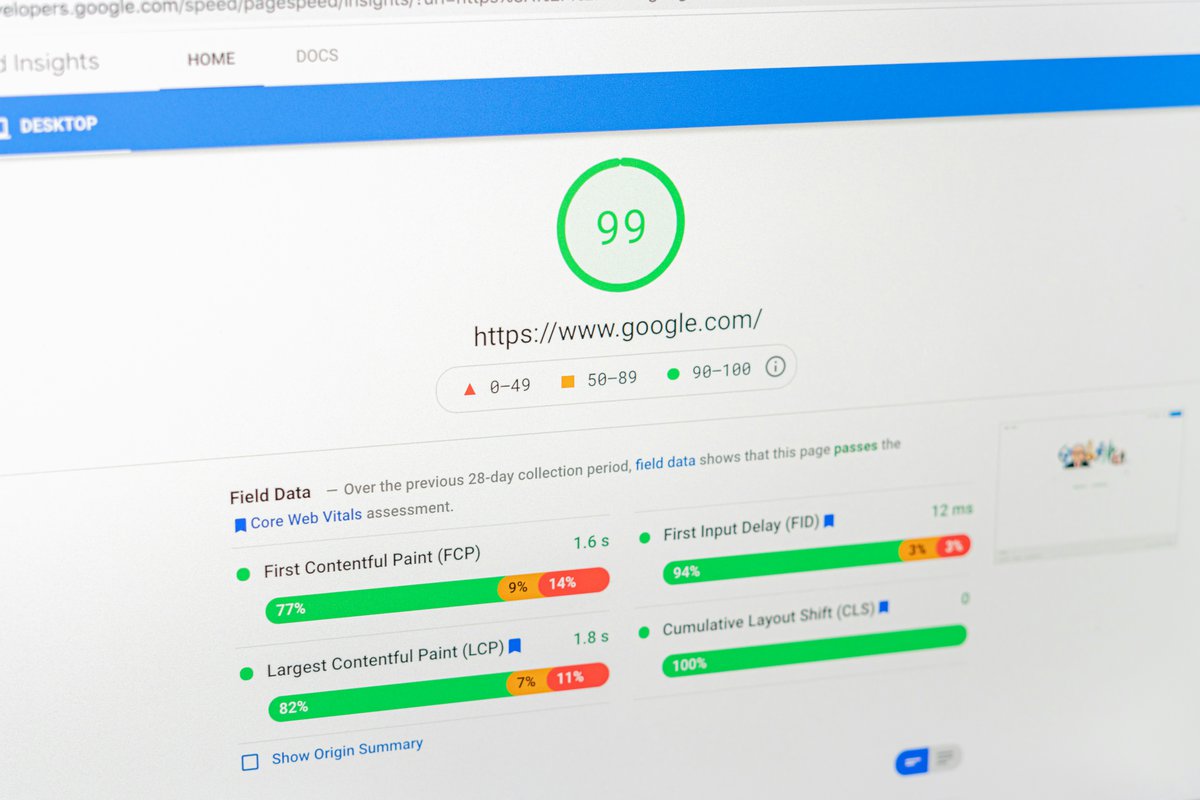 Google pagespeed insights screenshot showing a 99 out of 100 score