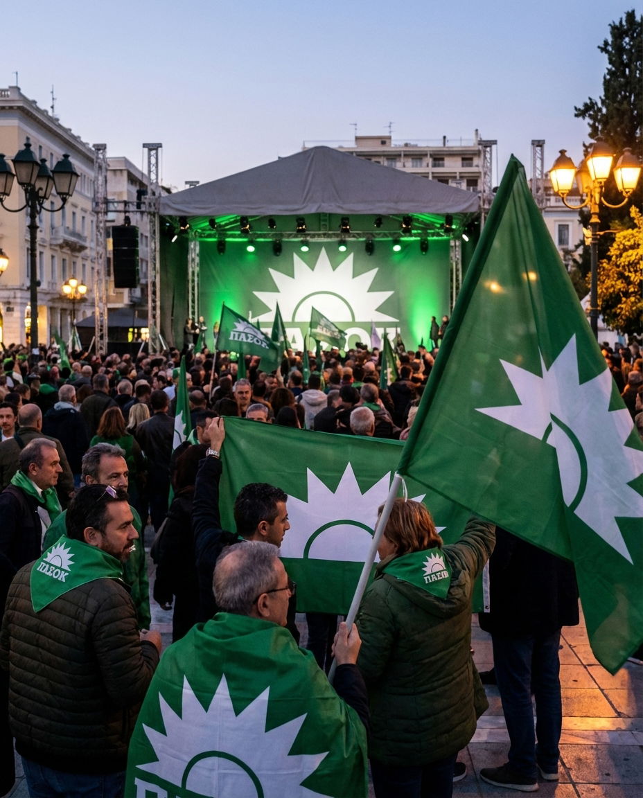 Symbolic political scene reflecting PASOK’s involvement.