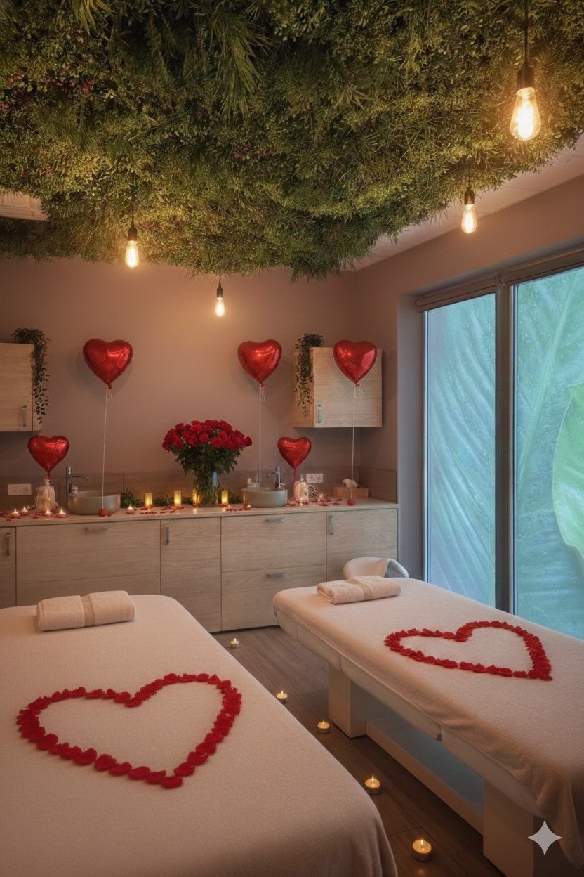 Massage en duo romantique dans une cabine décorée au spa Les Sources d’Allauch à Allauch
