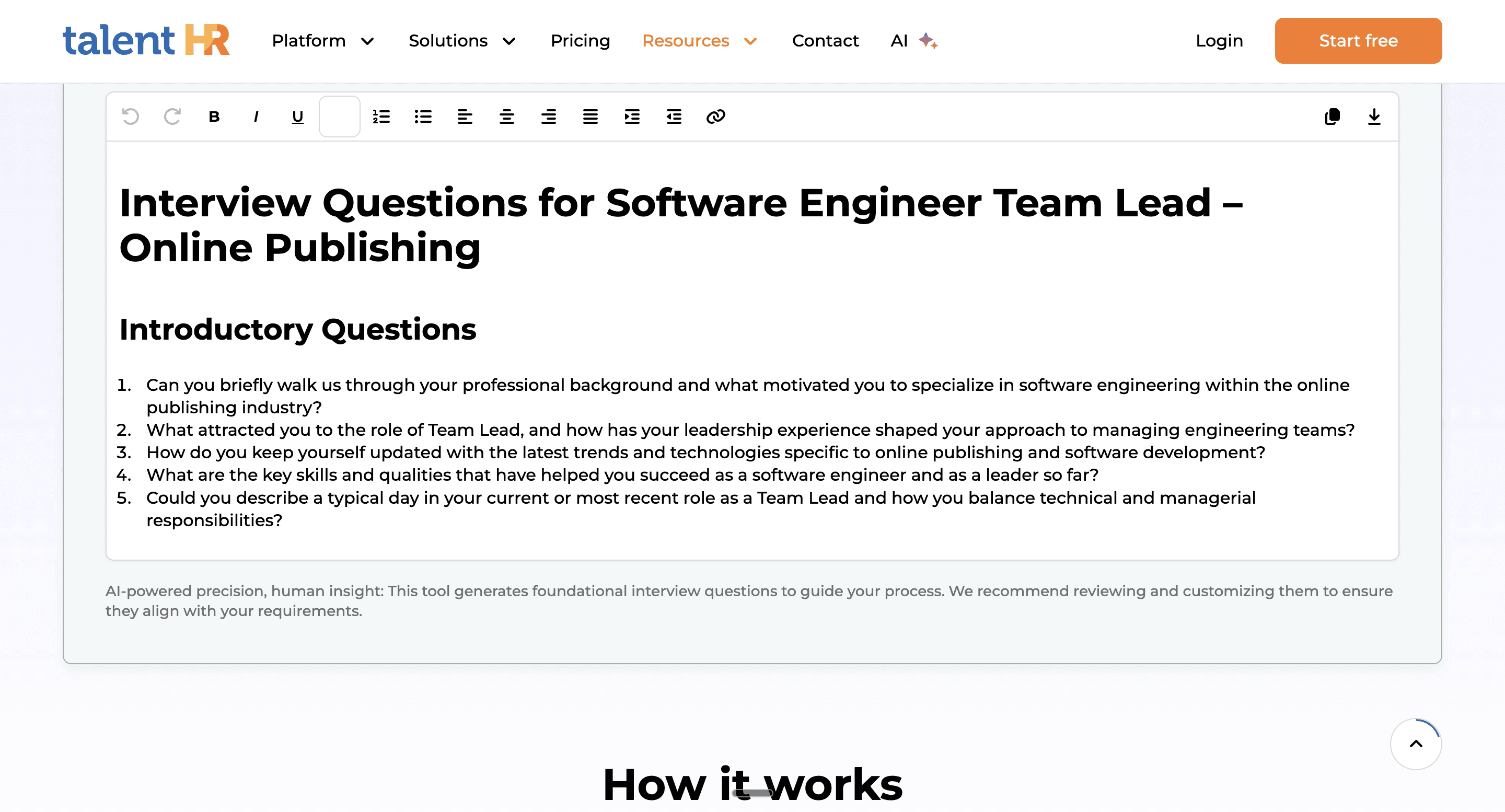 TalentHR Generated Questions