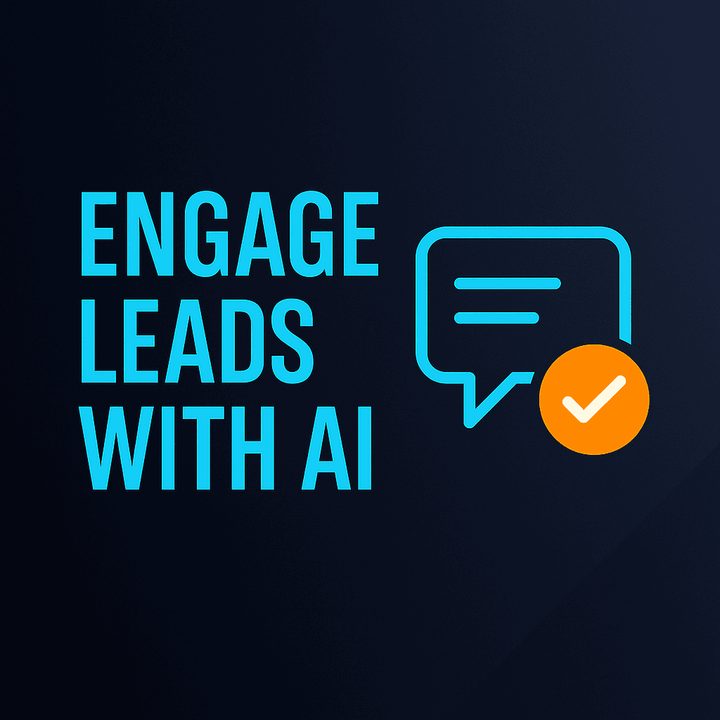 Thumbnail for AI Sales Engagement Assistant — dark slate gradient background with bold cyan text reading “Engage Leads with AI” on the left, and a cyan chat bubble icon with an orange checkmark on the right.