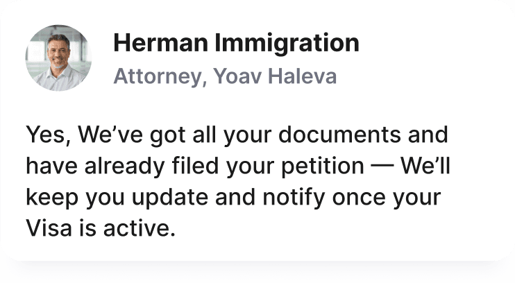 Herman Immigration's representitive attorney sending chat message