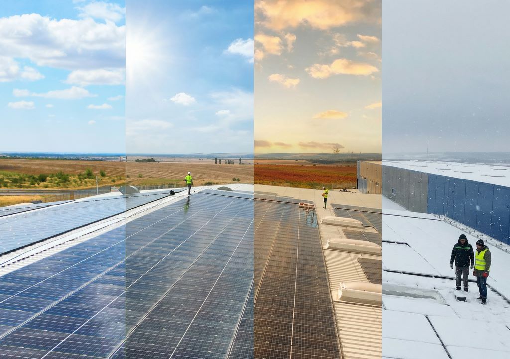 Panouri fotovoltaice in primavara, vara, toamna si iarna