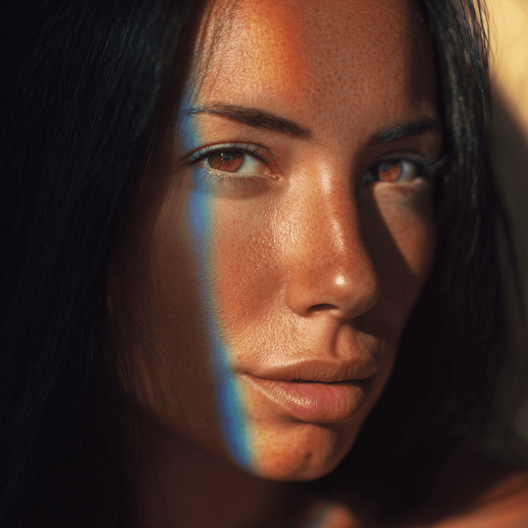 young women raibow face portrait