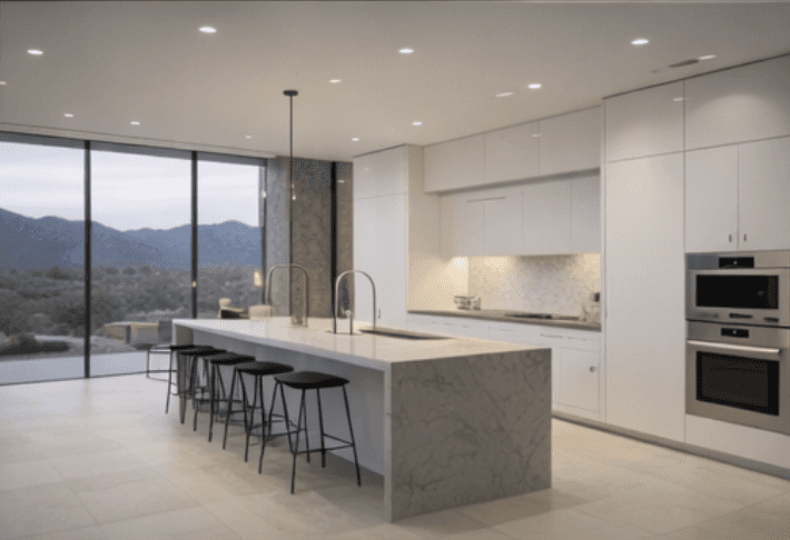 kitchen and seating for Modern house in California desert