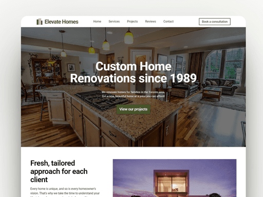 elevate homes website homepage