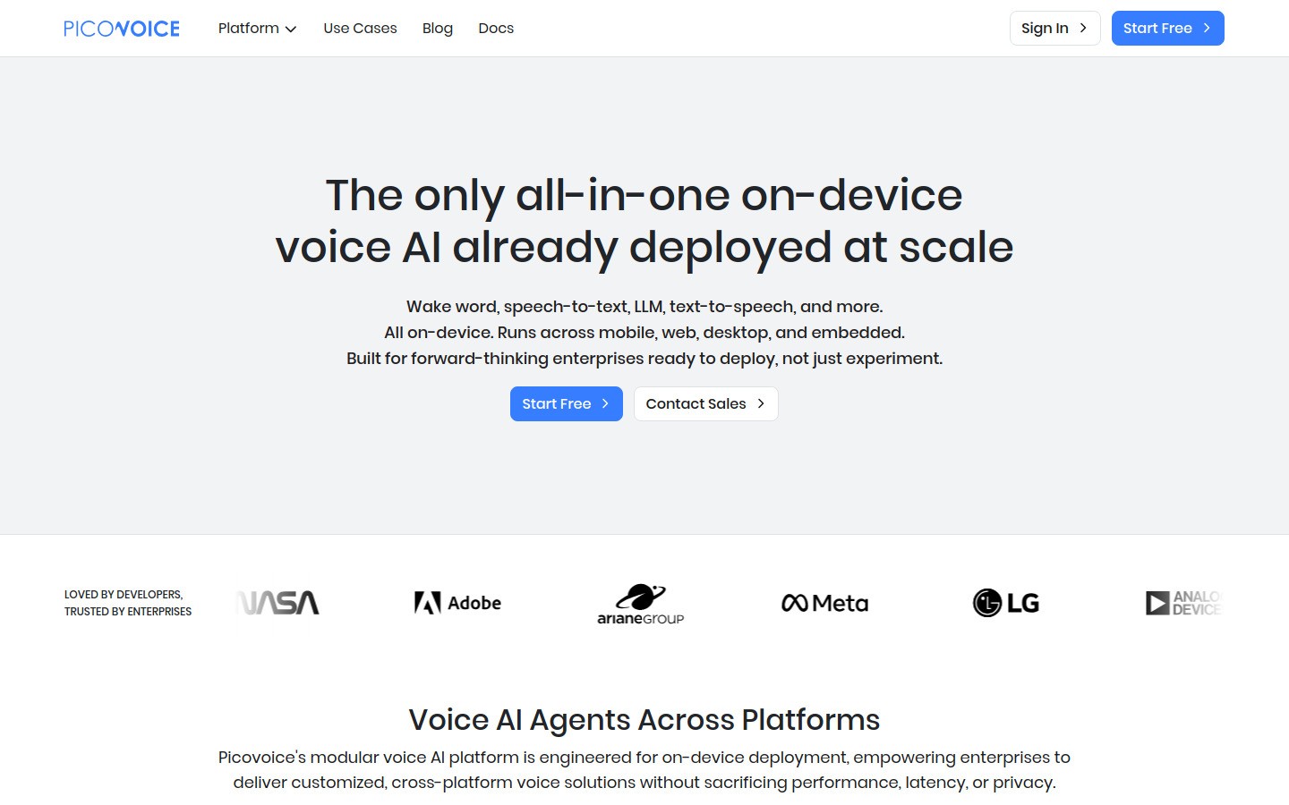 picovoice.ai homepage hero section screenshot