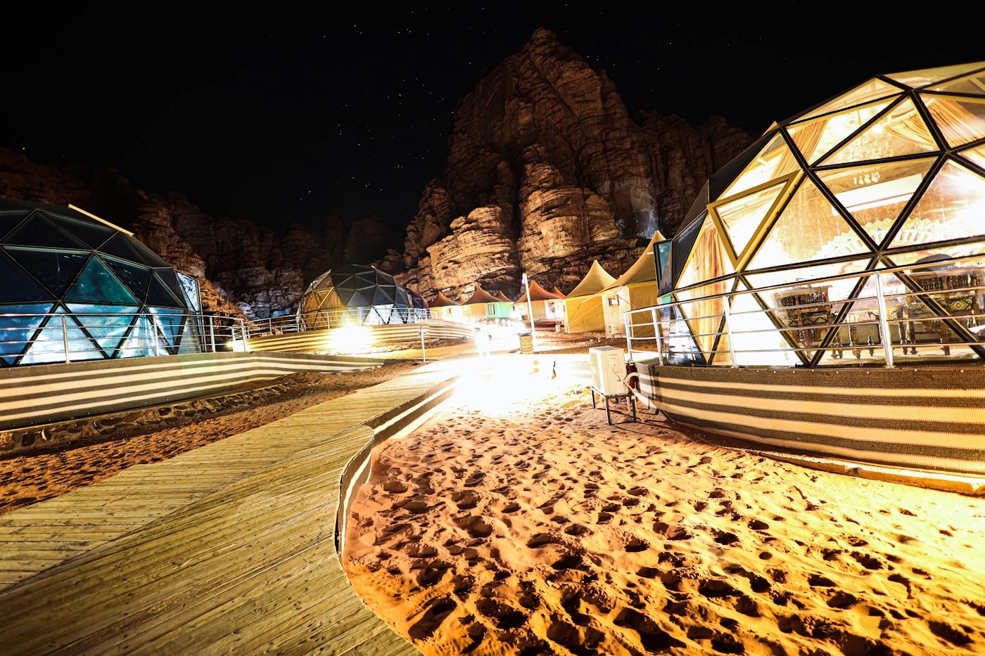 A private campsite pitch in Namibia with its own screened bathroom