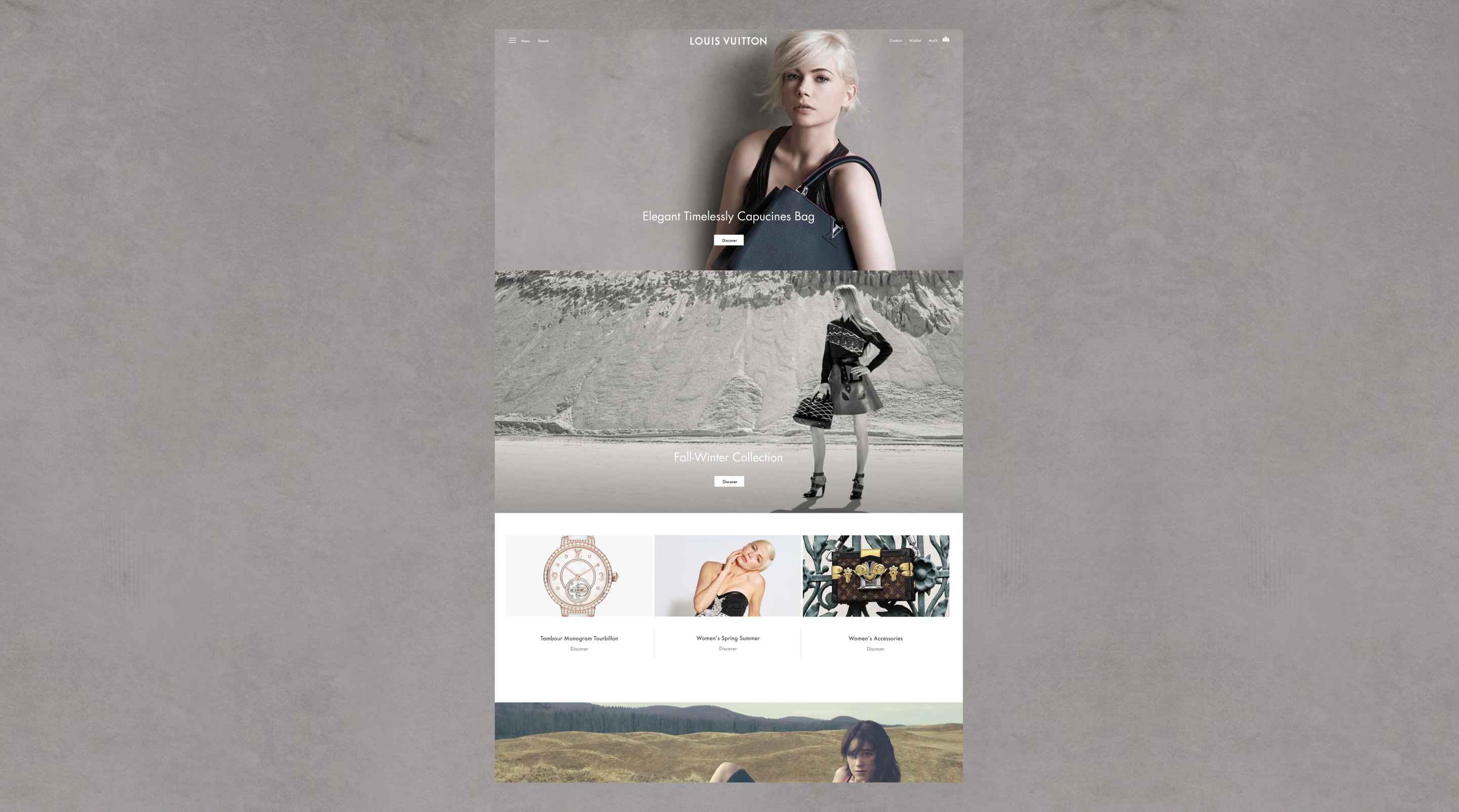 Homepage of the Louis Vuitton website