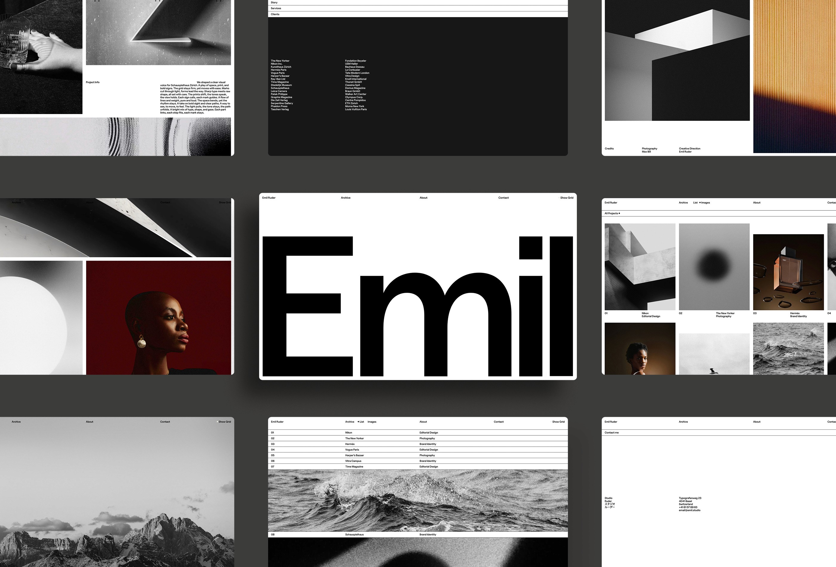 Swiss Style Template: Overview with various screens