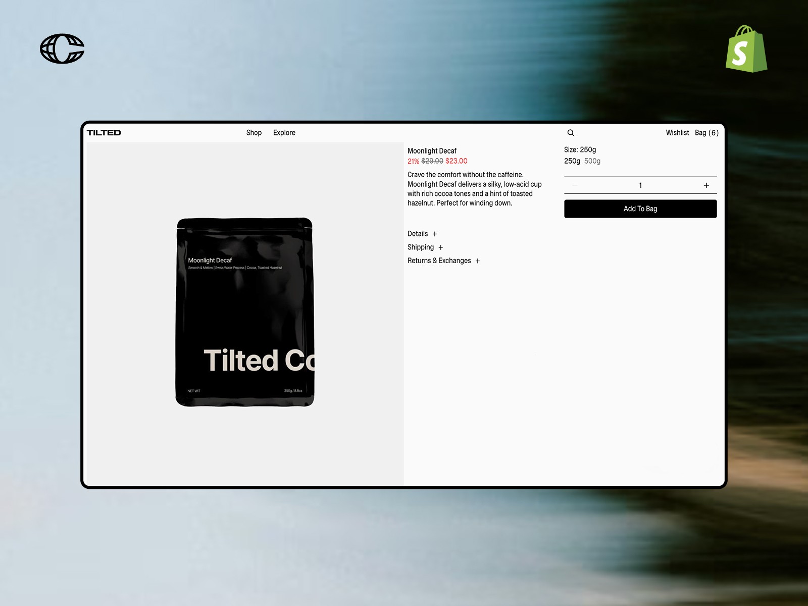 Framer eCommerce Templates - Tilted Coffee by THE DESIGN FUTURIST