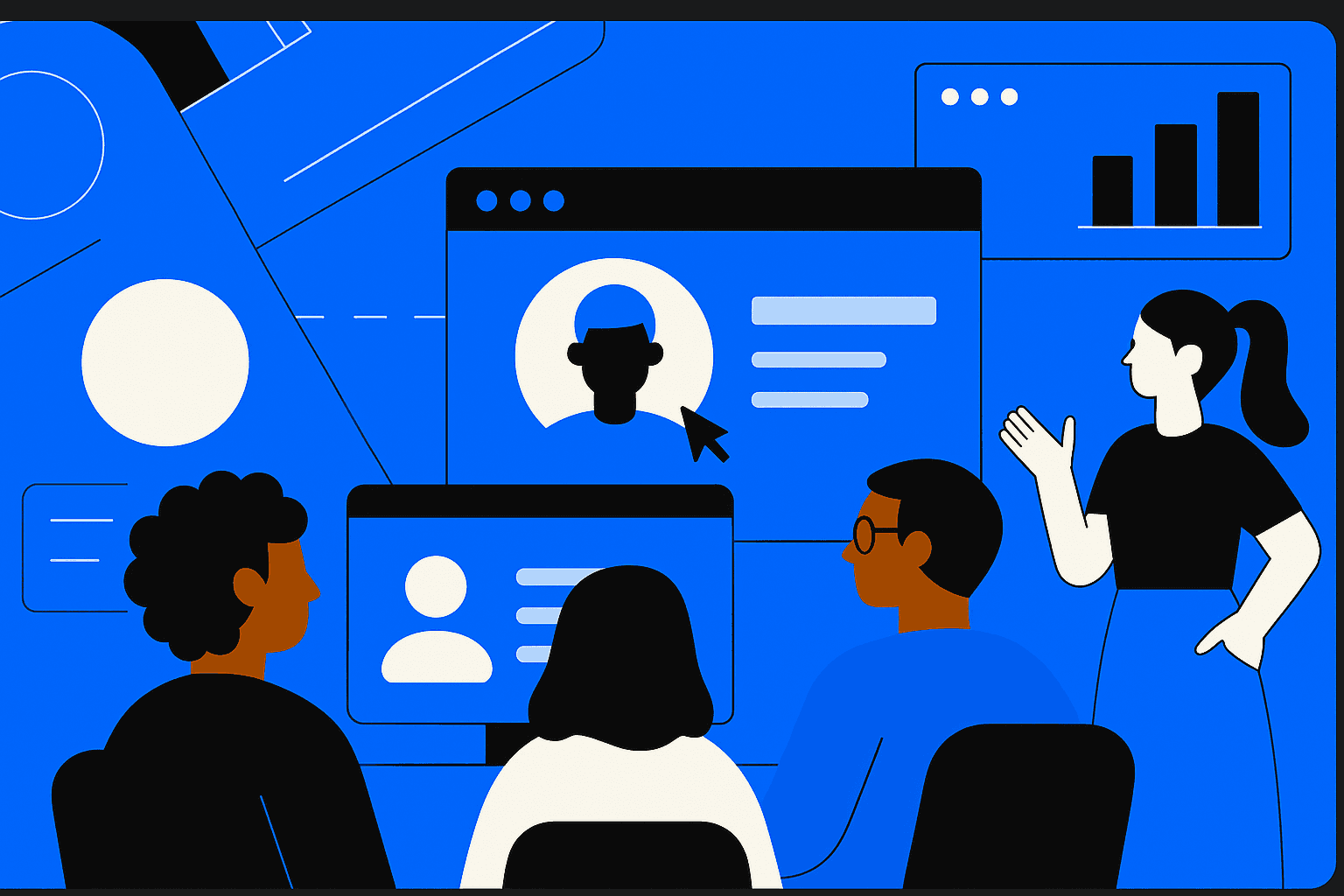 modern UX team analyzing persona model dashboards with behavior analytics and user segmentation