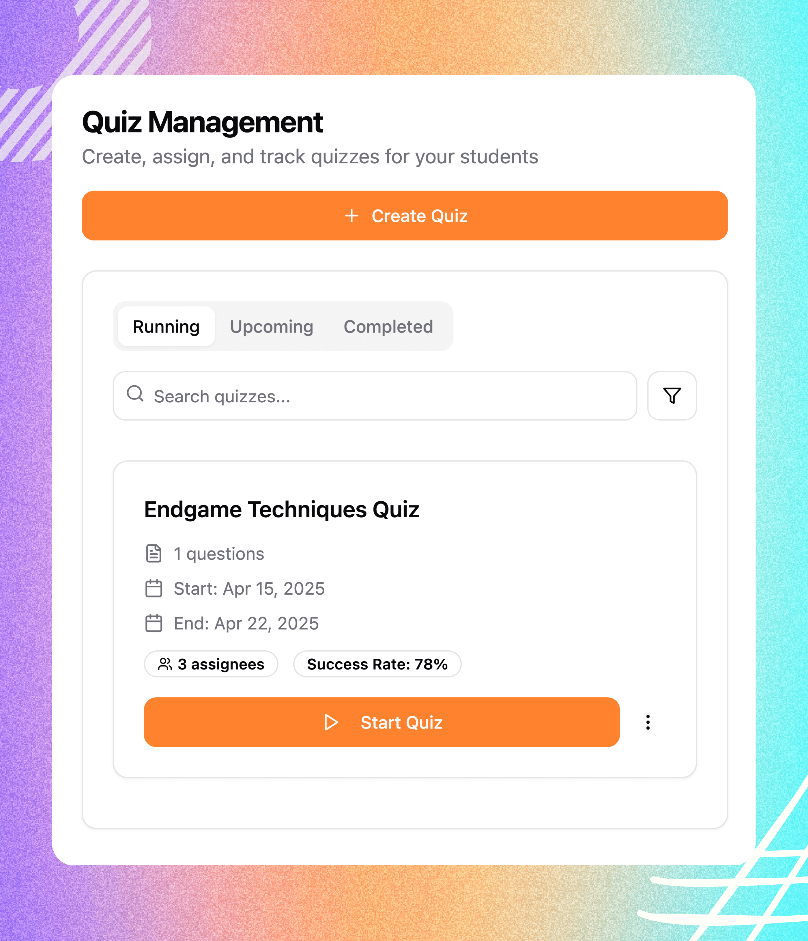 Chessplay.io-Quiz management dashboard for student assessments.