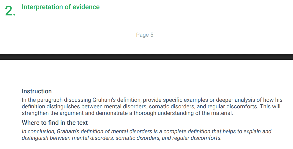 thesify instruction prompting deeper interpretation of evidence and clearer distinctions, supporting main-argument extraction from a key source
