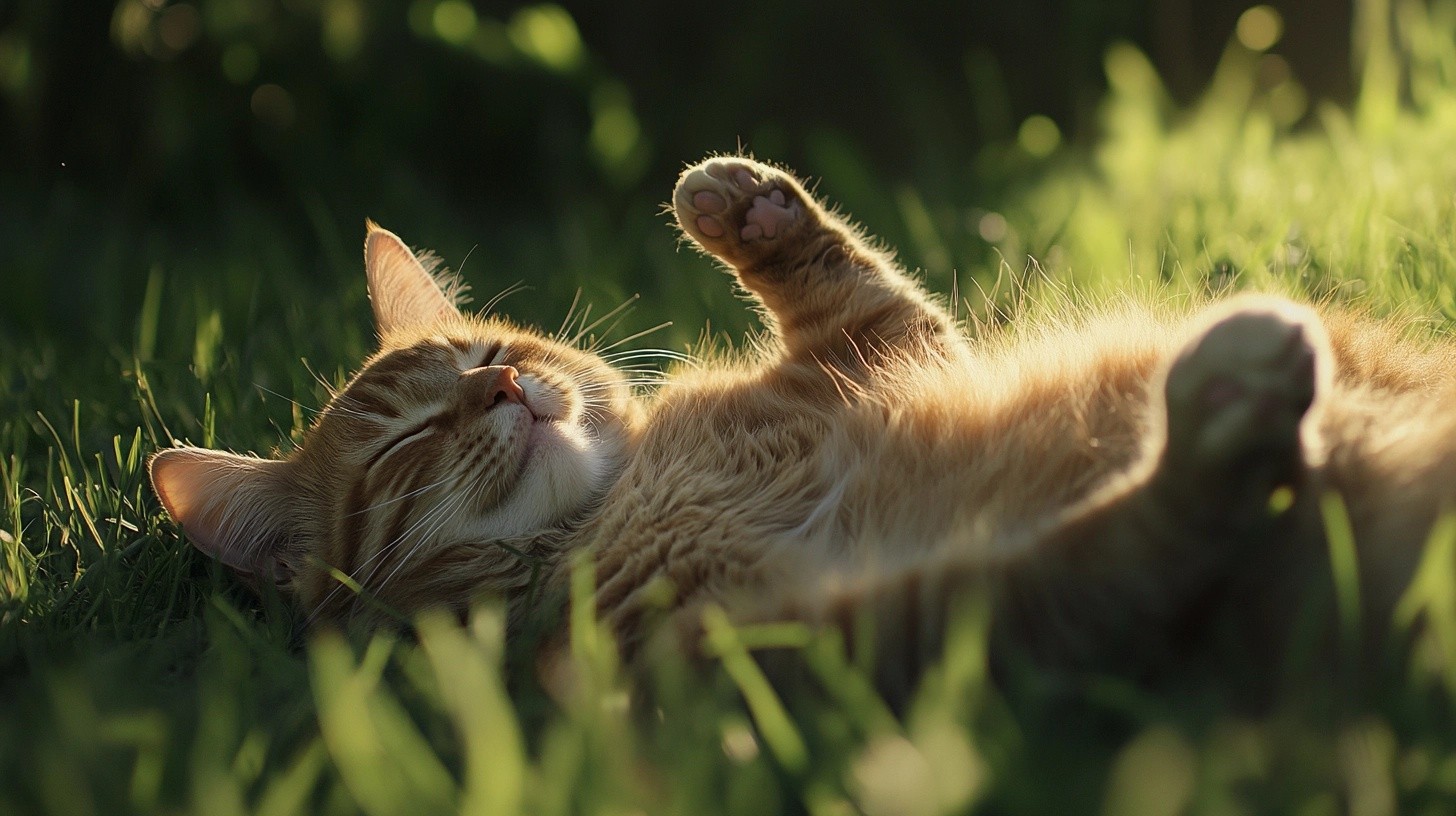 A gender neutral cat in grass