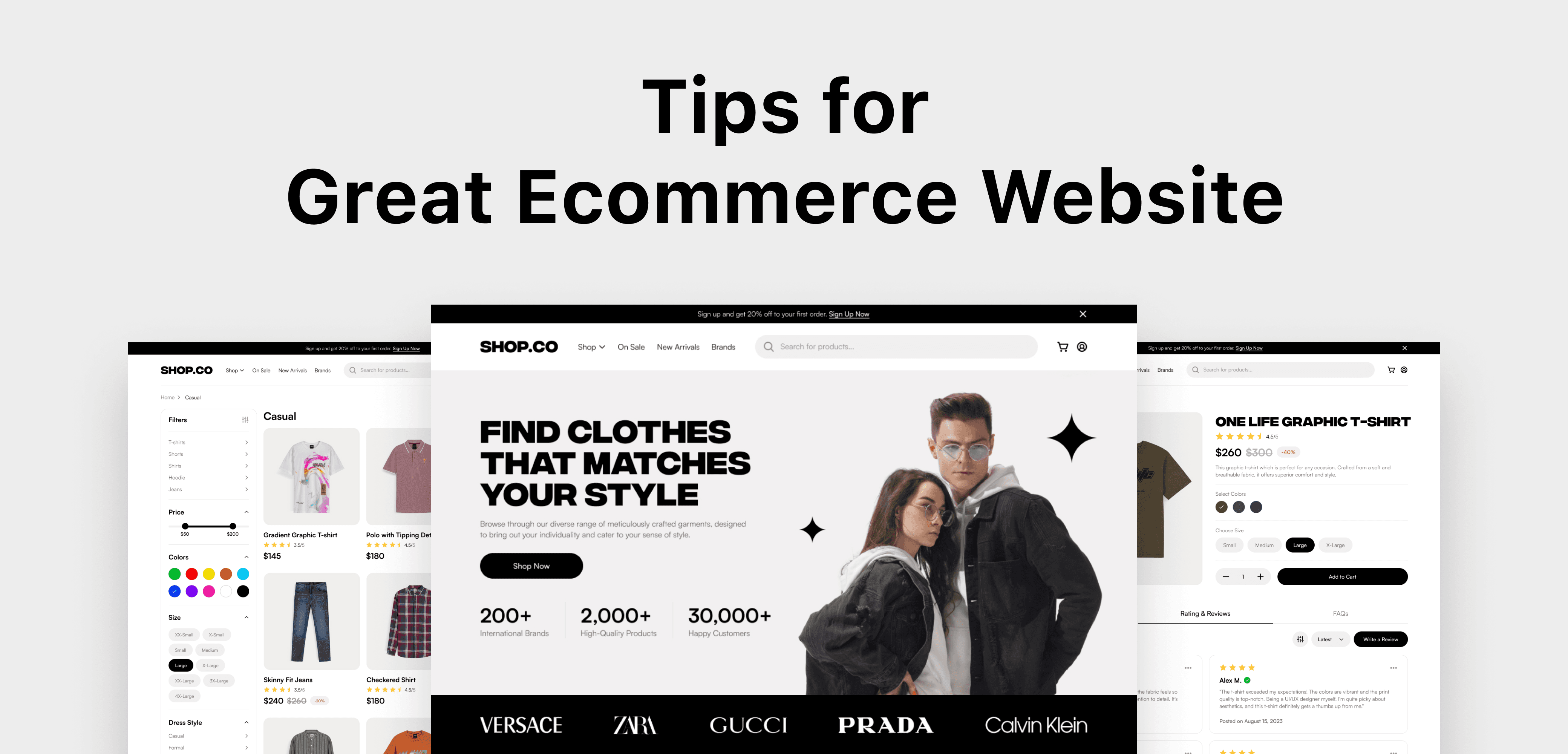 Example of an eCommerce website layout showcasing tips for a great eCommerce design and user interface