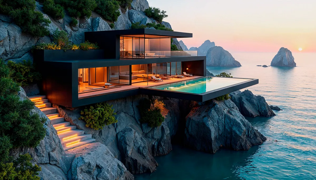 Exterior detail of a contemporary stone and timber residence