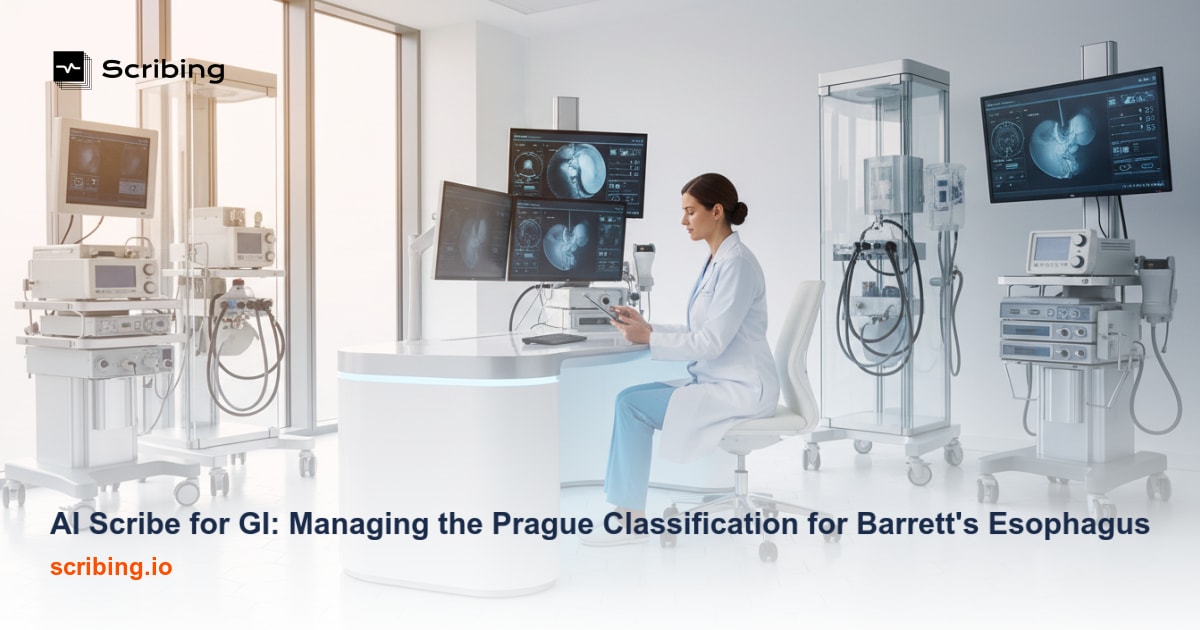 AI-powered documentation tool capturing Prague Classification measurements for Barrett's esophagus during a GI endoscopy procedure