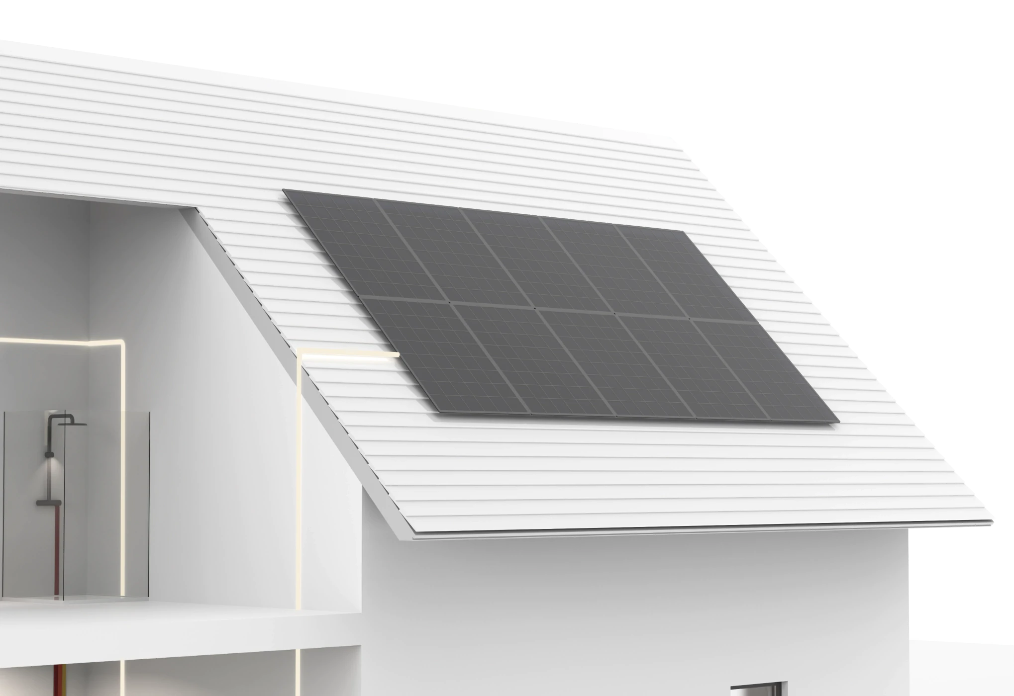 3D Darstellung einer PV-Anlage auf einem Steildach