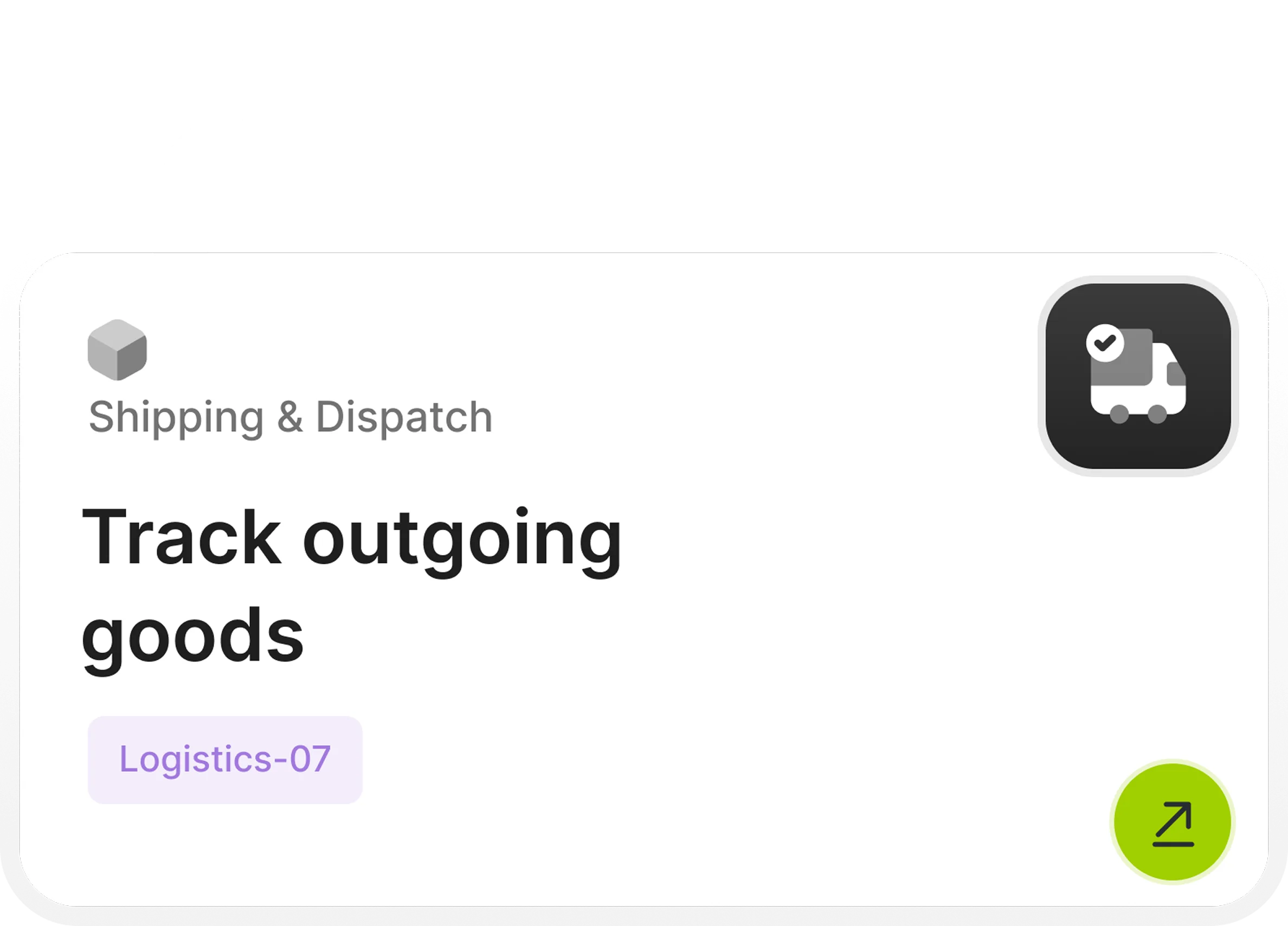 OneAvant Purchasing dashboard card titled “Track outgoing goods” under Shipping & Dispatch, highlighting automated purchase orders and supplier tracking.