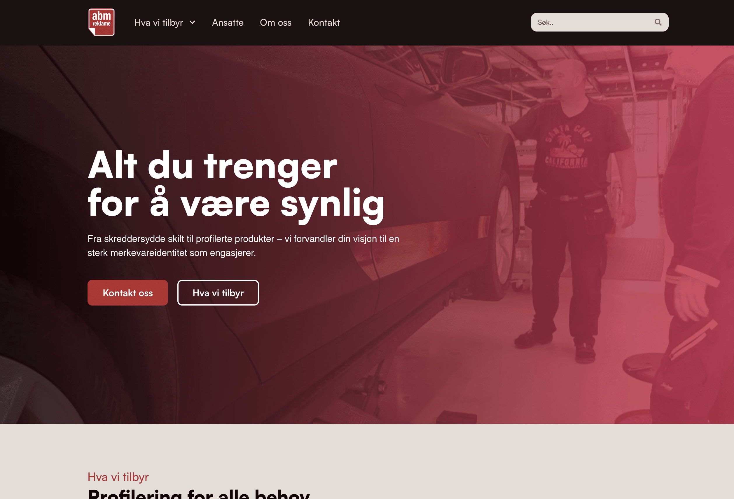 screenshot of top section of website with red profile