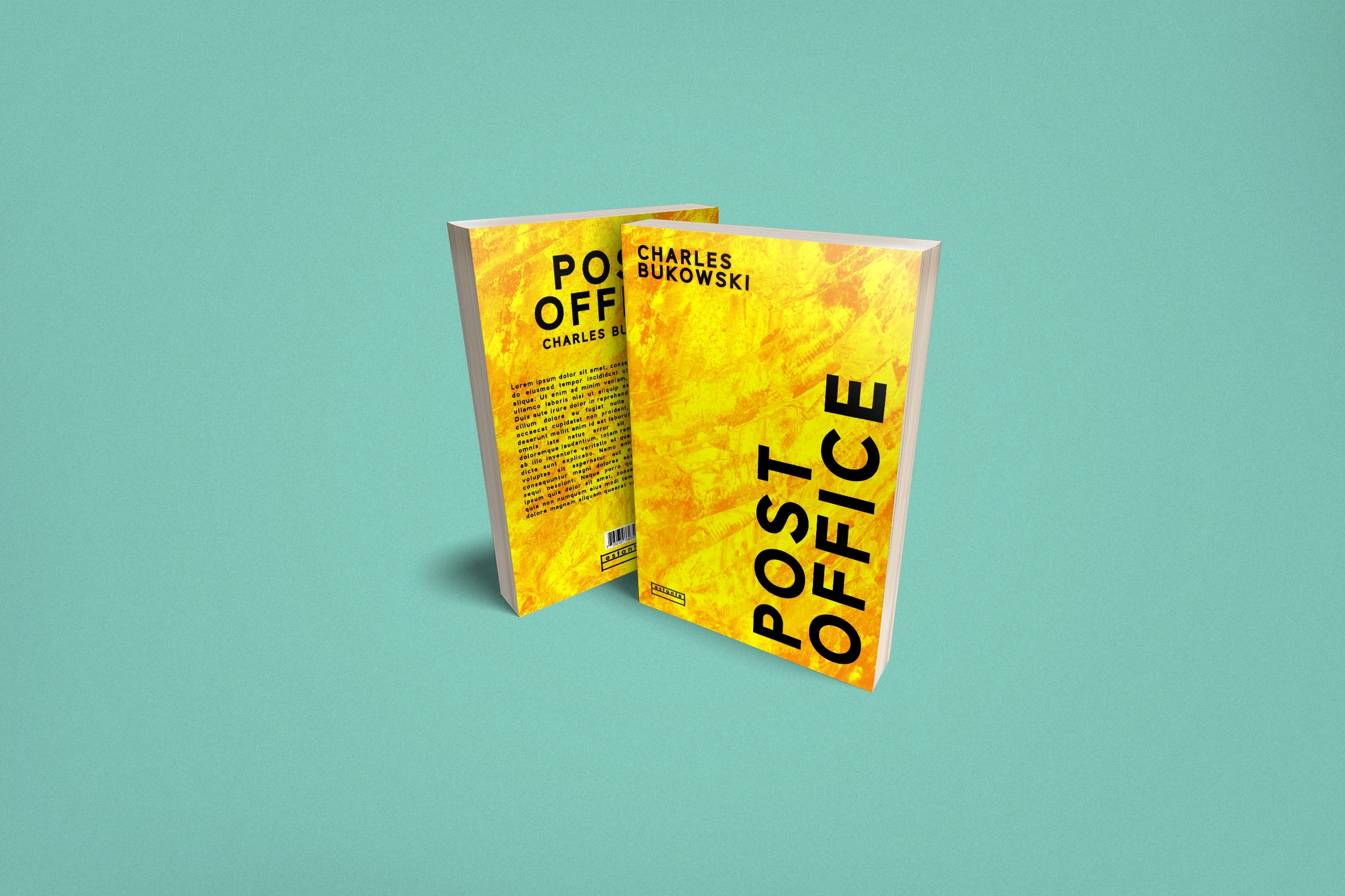 Contemporary book cover design for Charles Bukowski’s Post Office combining minimalist typography with vibrant textures.