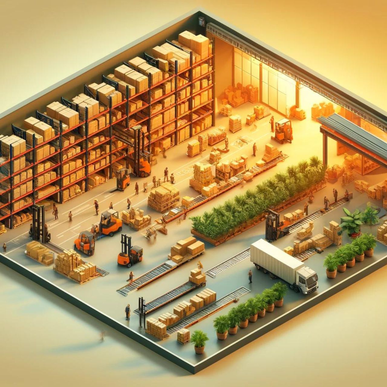 Warehouse worker loading up crates for delivery trucks