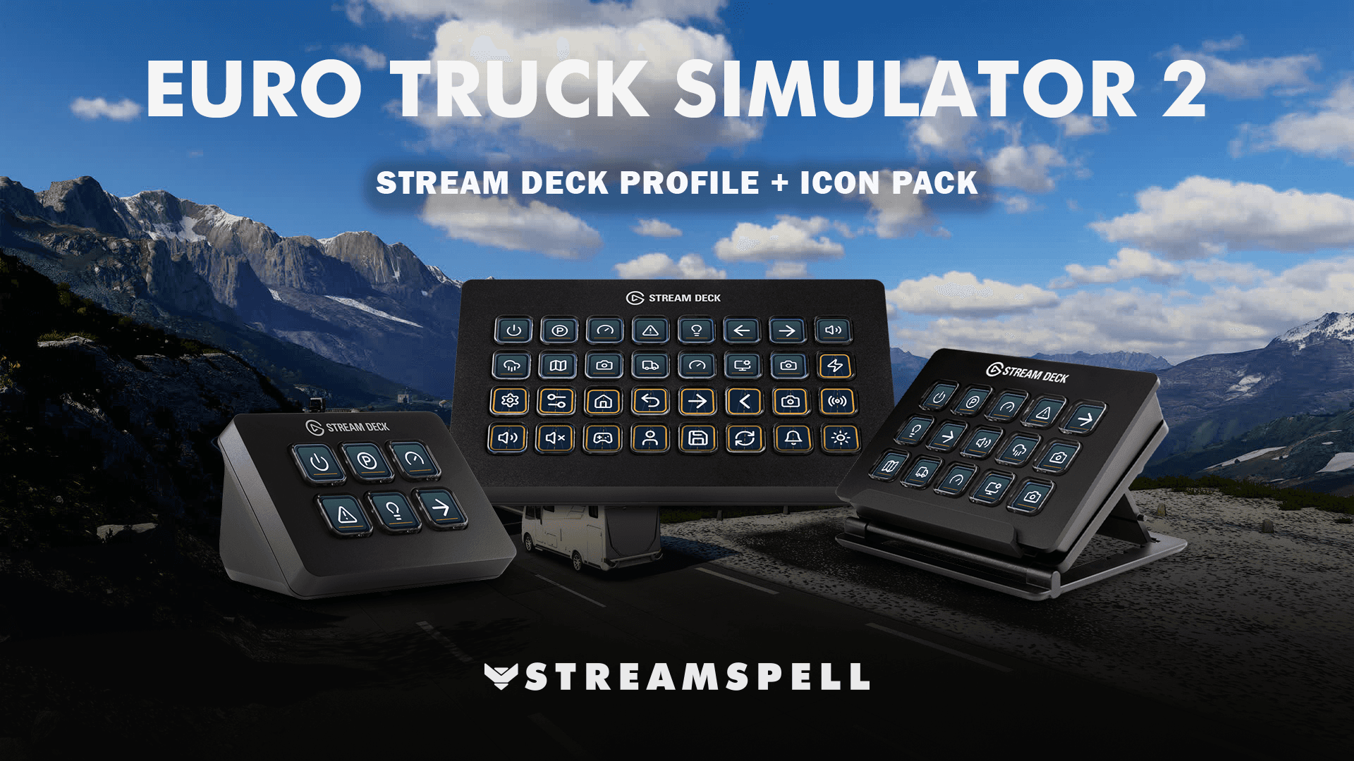 Euro Truck Simulator 2 Stream Deck Profile displayed across supported devices