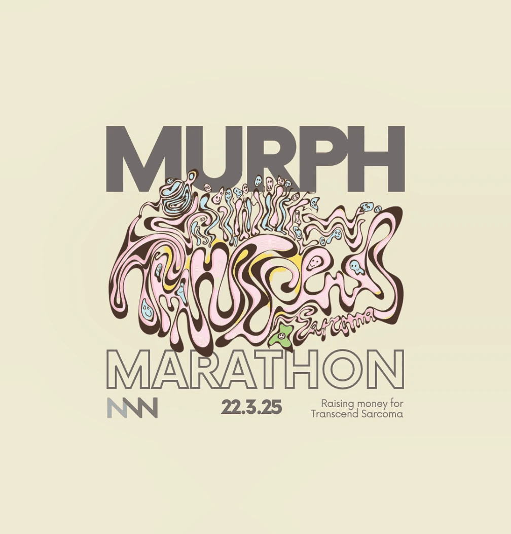 A smartphone displays a colorful app interface featuring images, text, and a QR code on an orange background.