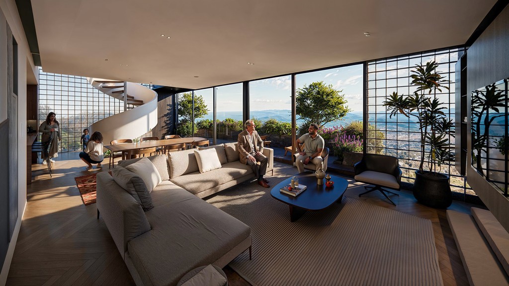 Roof apartment living room panoramic view open space modern contemporary design