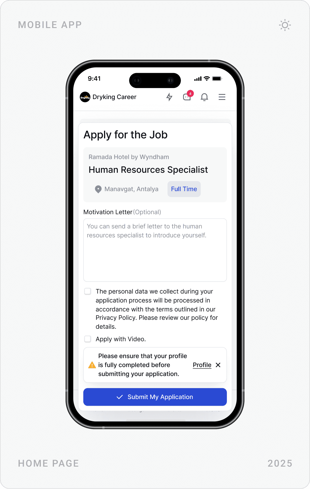 Clean Mobile Job Application Form Design