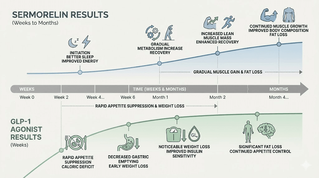 Sermorelin vs GLP-1 weight loss timeline comparison results