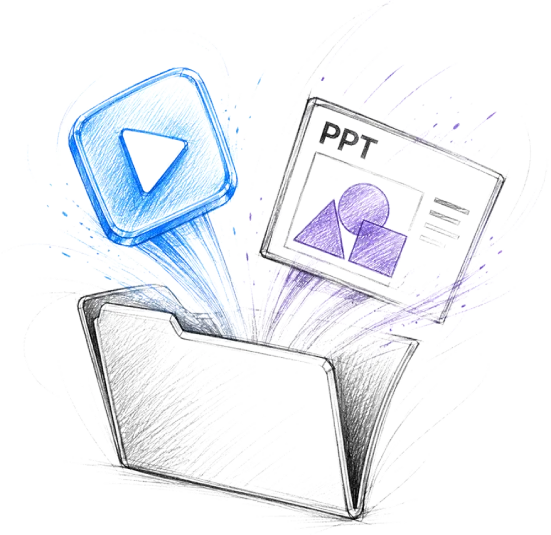 Sketch folder with play button and ppt