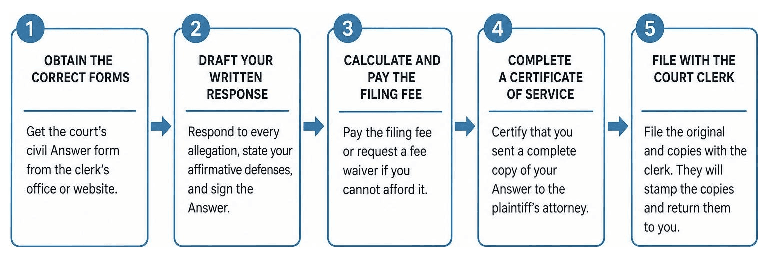 Step-by-step sequence for filing a court Answer