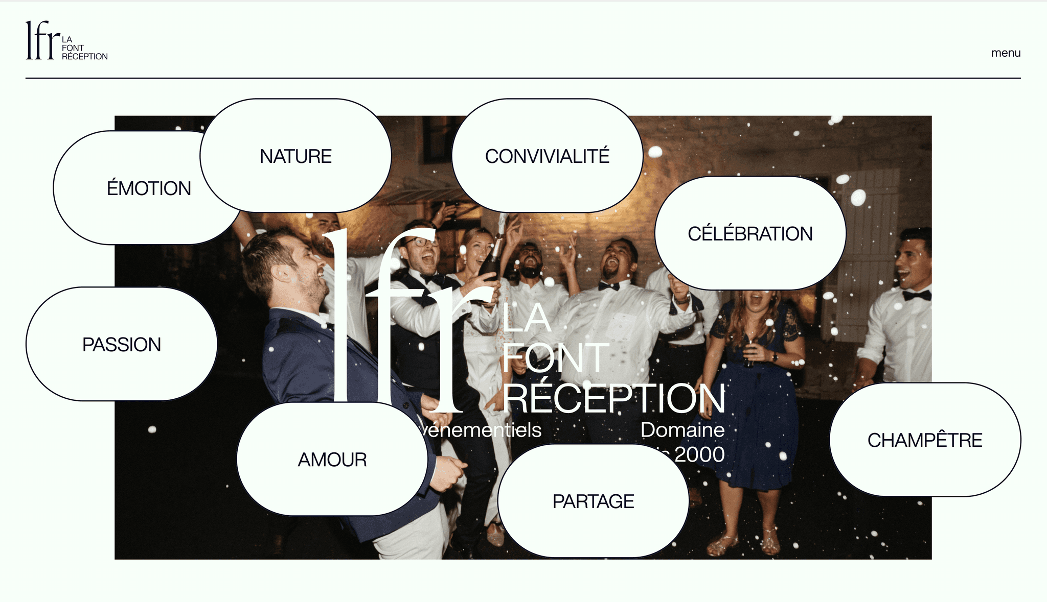 Header immersif La Font Réception : webdesign élégant et navigation intuitive pour un lieu de mariage et d'événements prestigieux.
