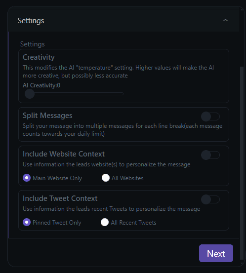 Drippi Cold DM 2.0 Automation Settings