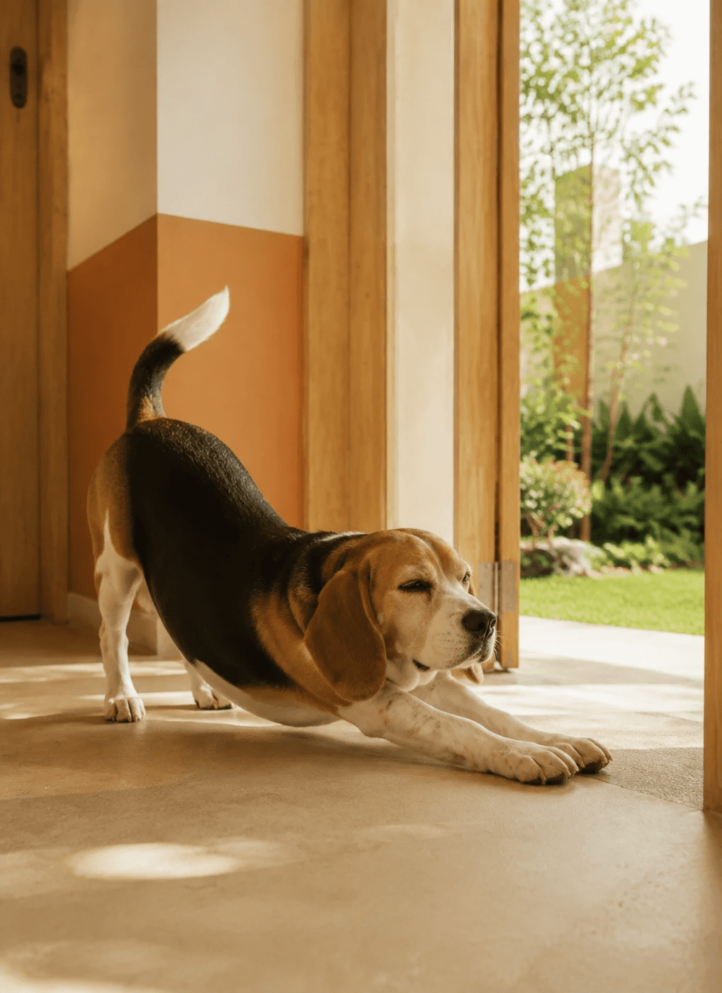 A dog playing in the enclosed garden