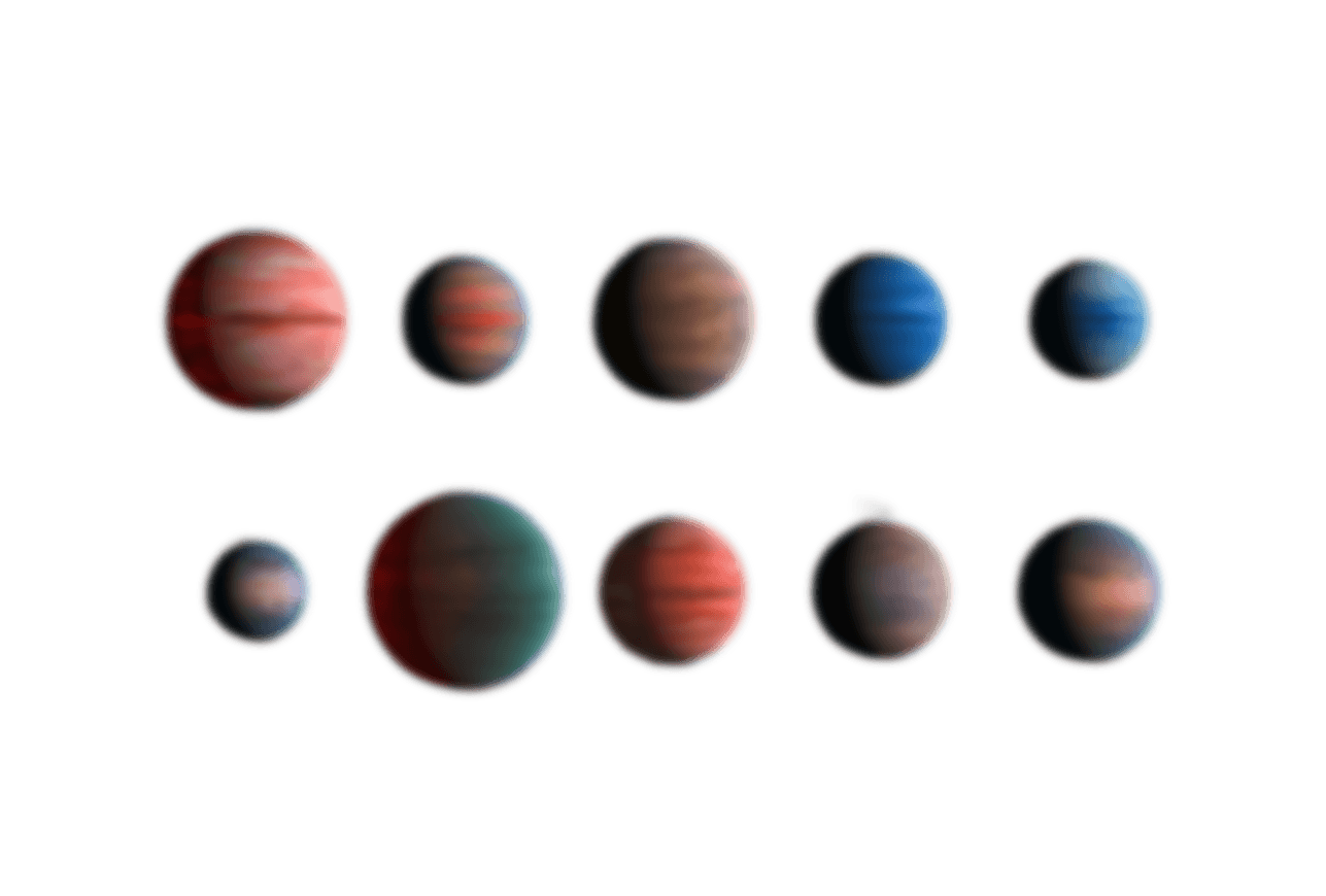 a group of nine planets in the sky (Background Removed)