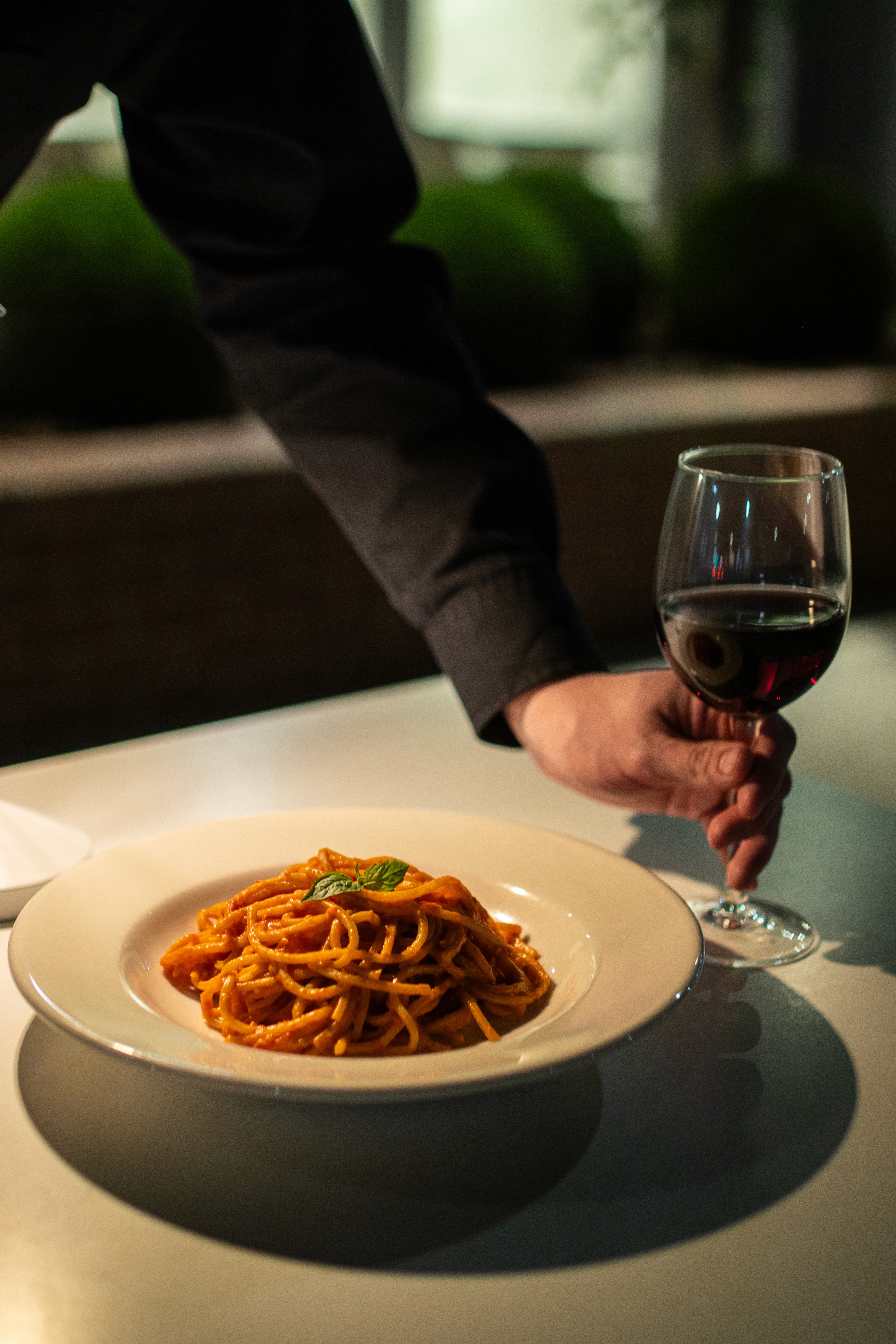 red wine and pasta