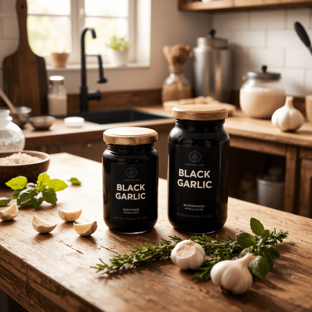 product photography of black garlic