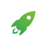 A simple green rocket icon on a white background.