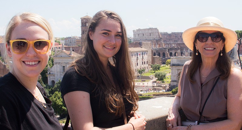 three women smiling in Rome