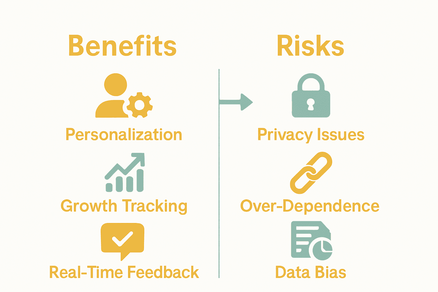Infographic comparing AI personal growth pros and cons
