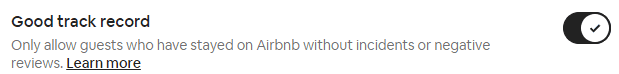 Good track record for Airbnb Guests