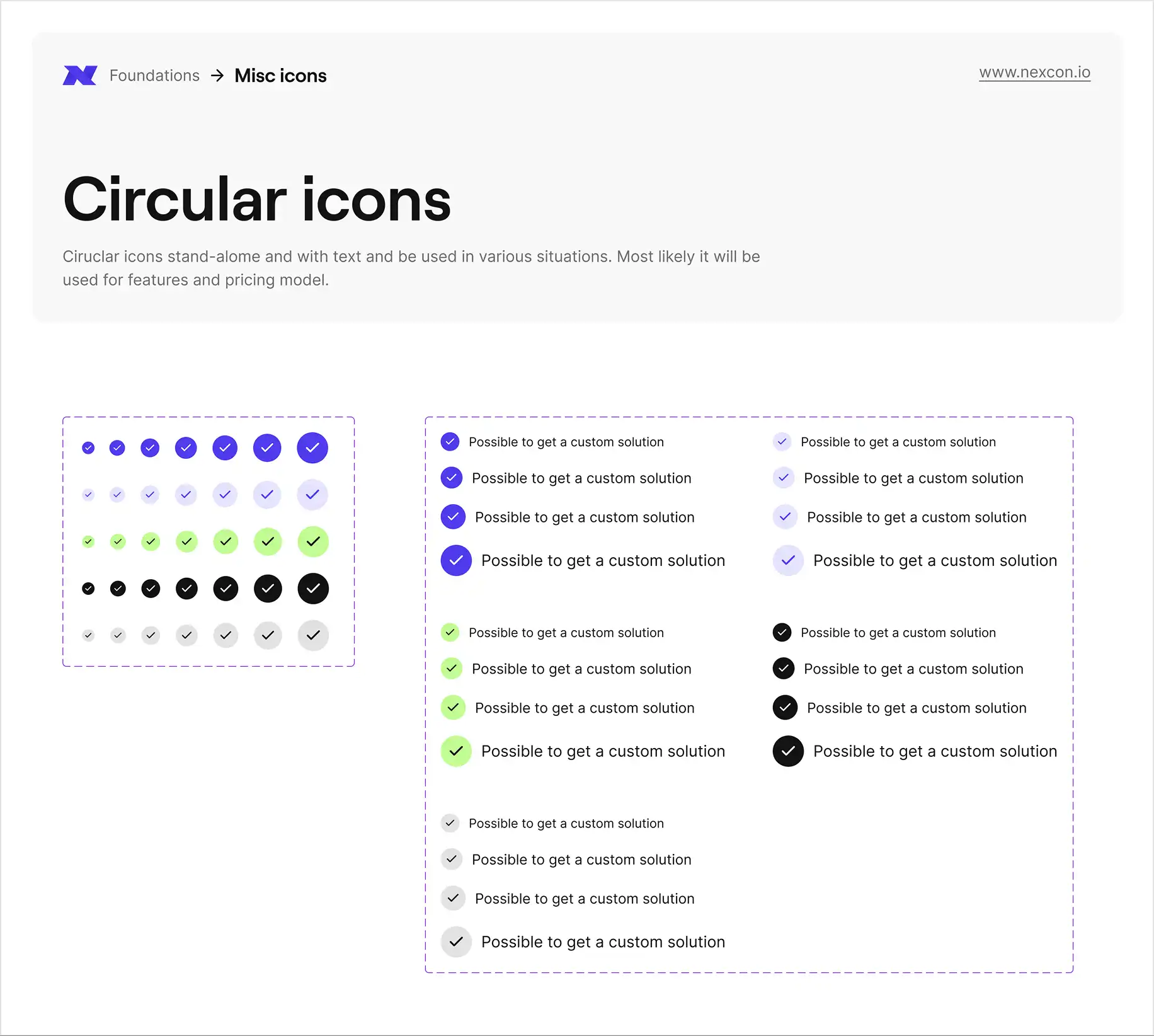 Visning af Figma design system - Cirkel ikoner komponenter