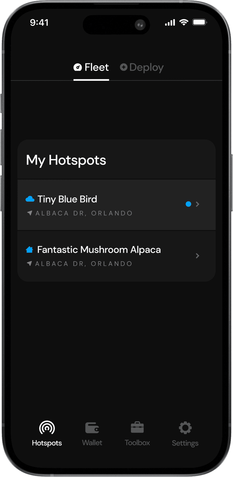 Helium Mobile Builder App My Hotspots Screen