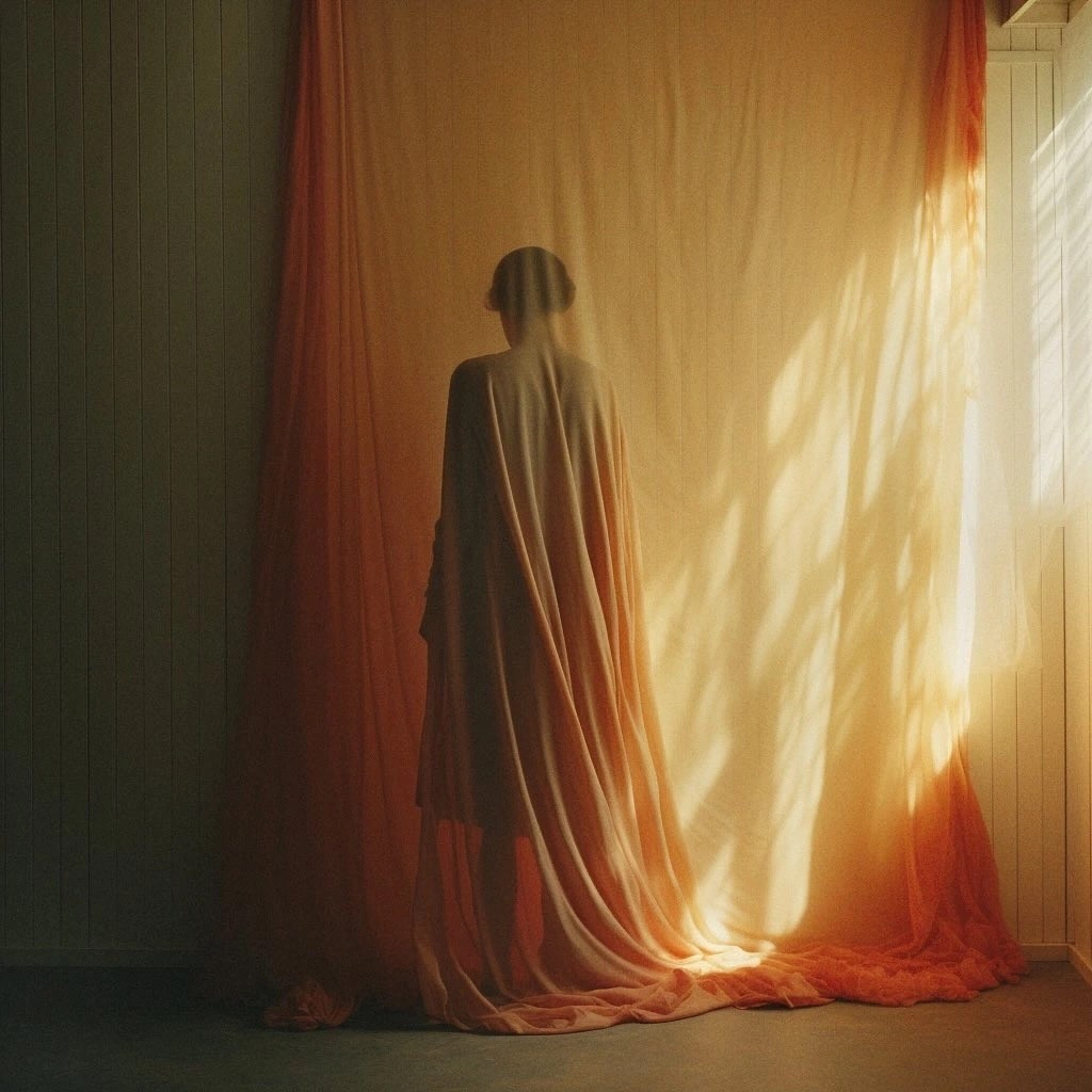 Woman in black dress with orange light effect