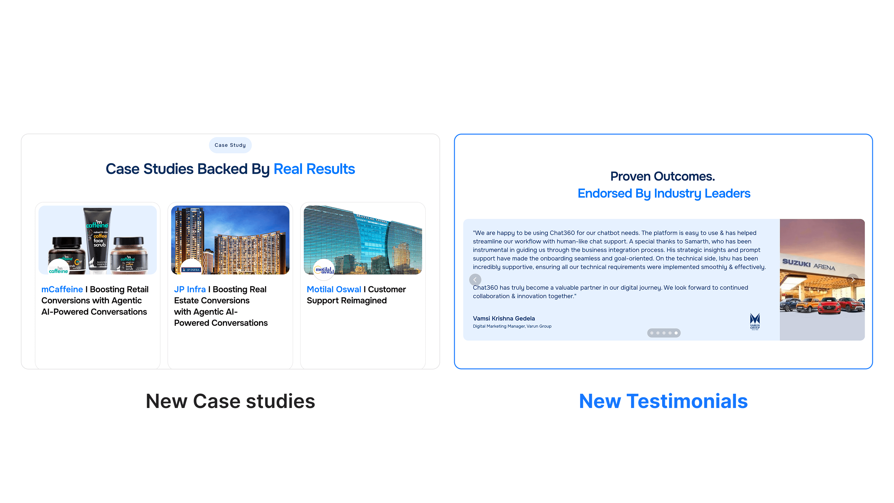 New testimonial block — named, designated, outcome-specific